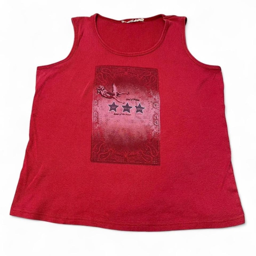 vintage red tank top with artistic 4th of July graphic design
